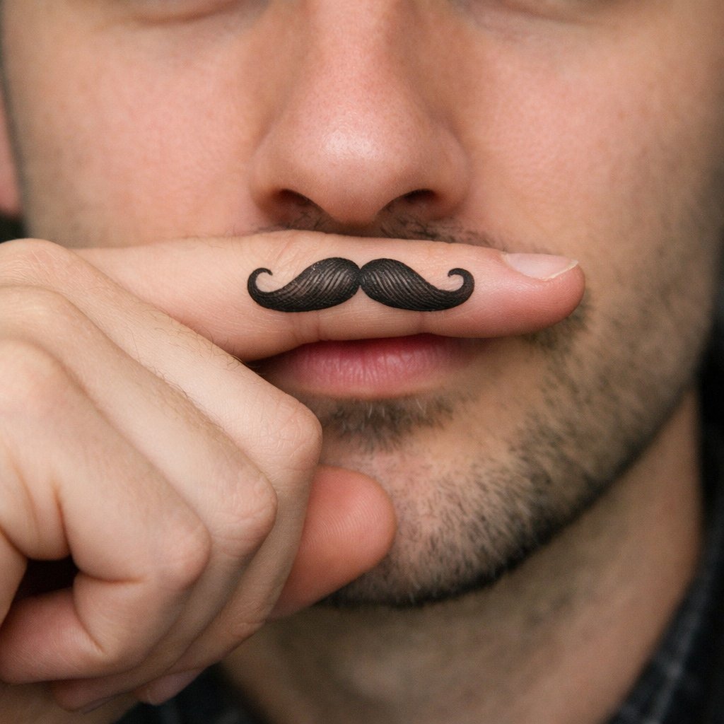 Finger Mustache Tattoo